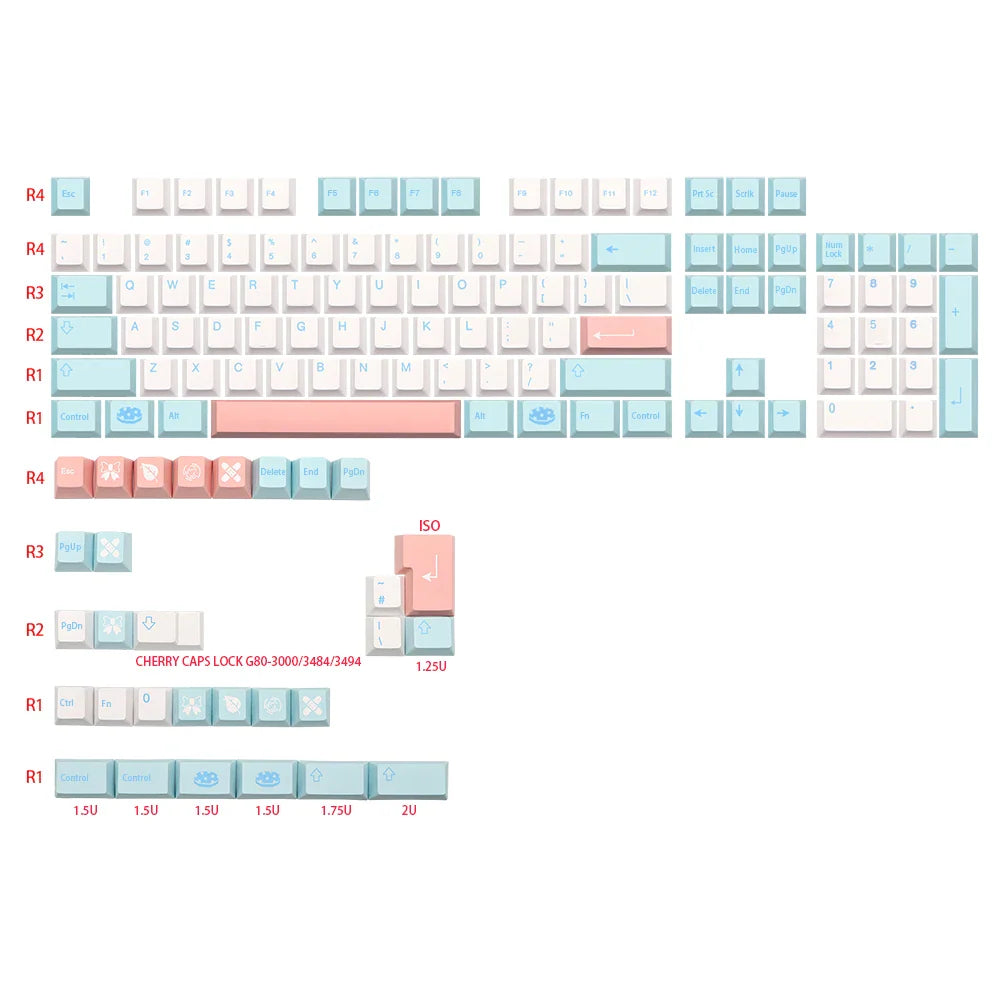 Vācu franču itāļu Spānija Apvienotā Karaliste ISO GMK Noel PBT Dye Subb taustiņu vāciņš Cherry Profile Taustiņu vāciņu komplekts QWERTZ AZERTY MX tastatūras taustiņu vāciņam