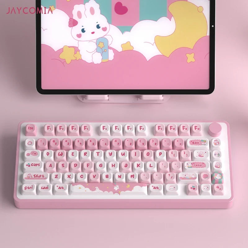 MOA Söpöt näppäinsuojukset PBT Dye Sub -näppäinsuoja Snack Rabbit Cherry Mx Switchille Mekaaninen näppäimistö Gaming GMK67 Näppäimistösarja Näppäimet