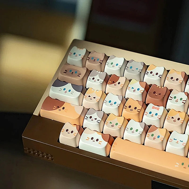 Cute Meow Keycaps Cat Head MAO profils PBT atslēgu vāciņu krāsu sublimācija MX mehāniskajai tastatūrai KeyCap tastatūras piederumi