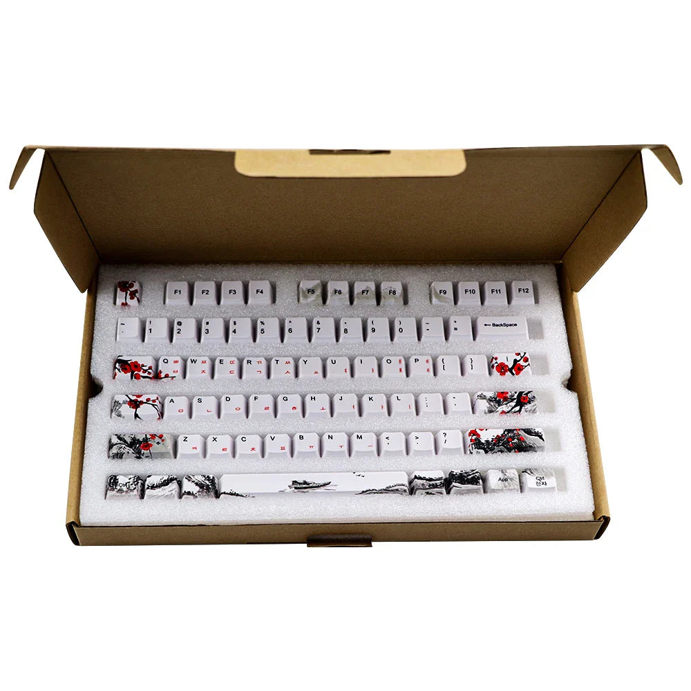 Vain myynti Näppäimistö Uutuusväriaine Plum Blossom OEM Profiili Näppäimistölle 61/64/68/108 Mekaaniset näppäimistön suojukset venäjä japani