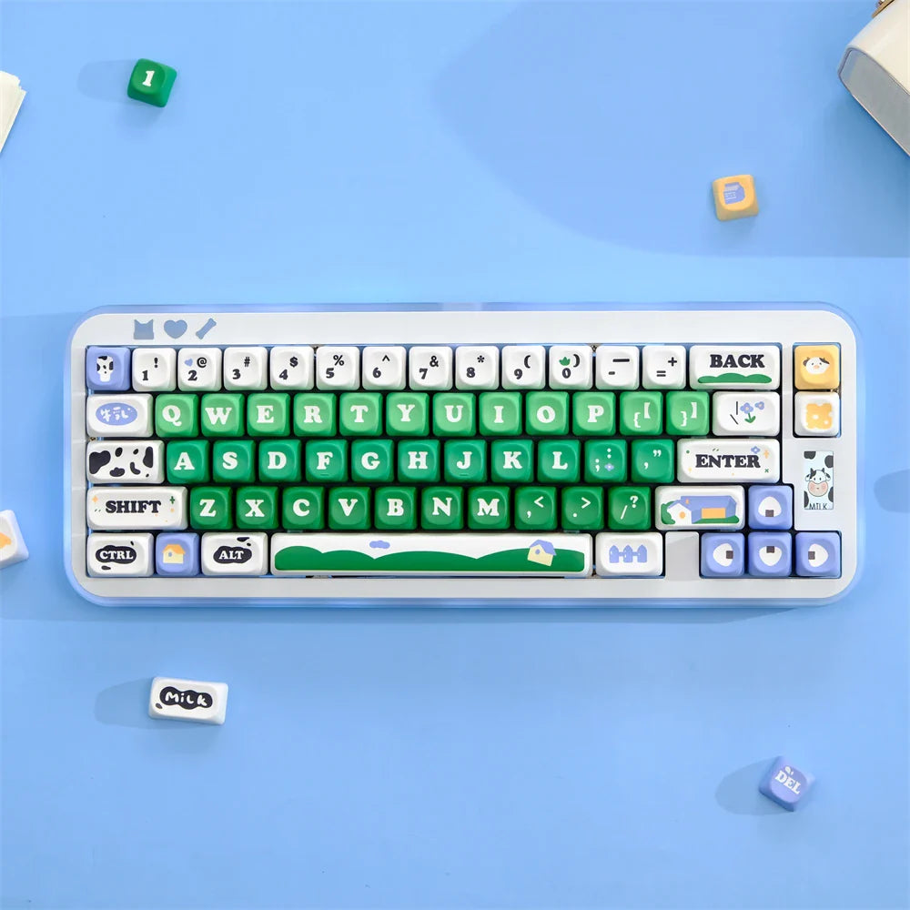 MOA Key Caps 129 Key Cow Pasture PBT Keycap MOA-profiilinen väriainesublimaationäppäinsuoja pelaamiseen Mekaaninen näppäimistö Näppäimistö MX-kytkin