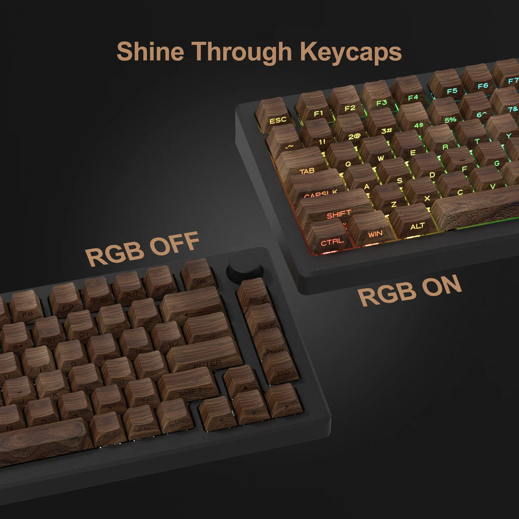 136 taustiņi, koka raksta sānu druka ar aizmugurgaismojumu, 5 sānu krāsojamās PBT taustiņu vāciņš RGB Cherry profils Cherry MX Gamer mehāniskajai tastatūrai