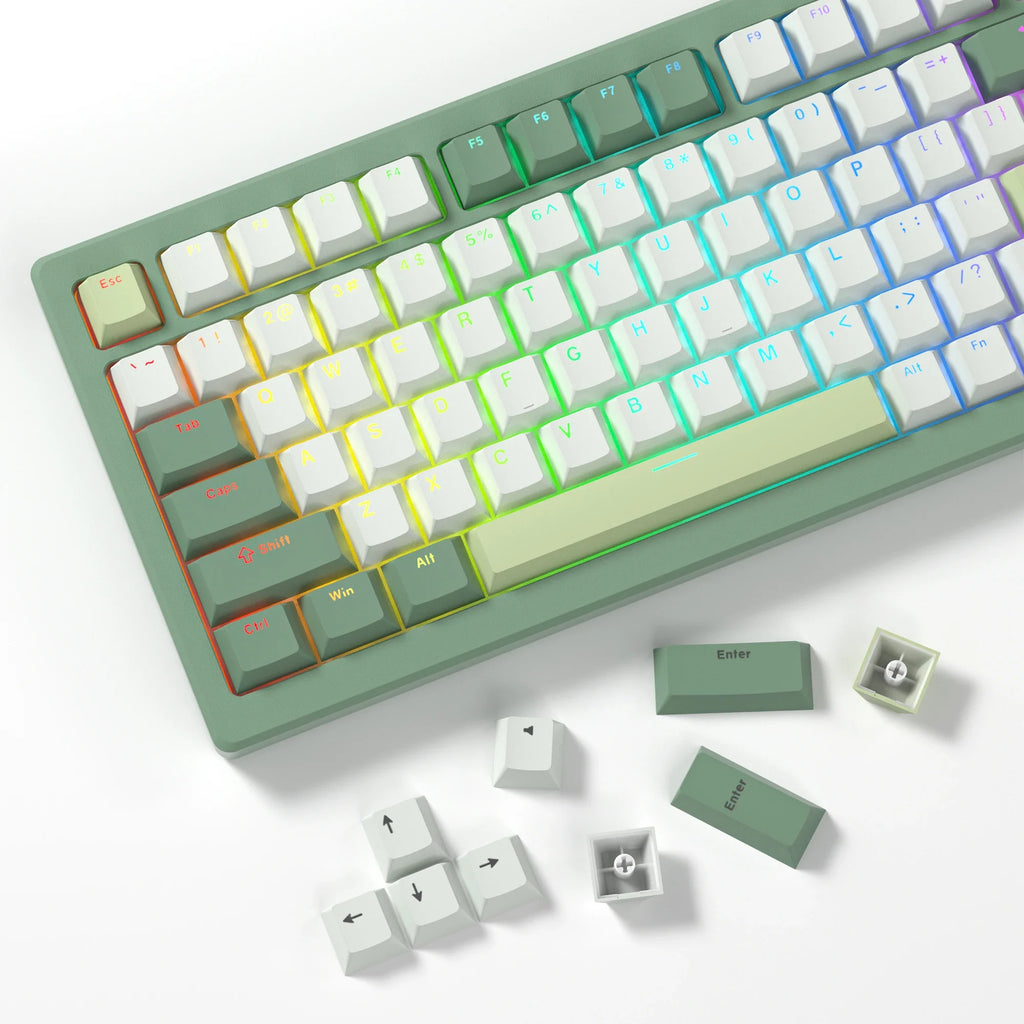140 Keys Vihreä Valkoinen PBT-näppäinsuojus RGB Shine Through Double Shot Keycaps Kirsikkaprofiili MX-kytkimille Mekaaninen pelinäppäimistö