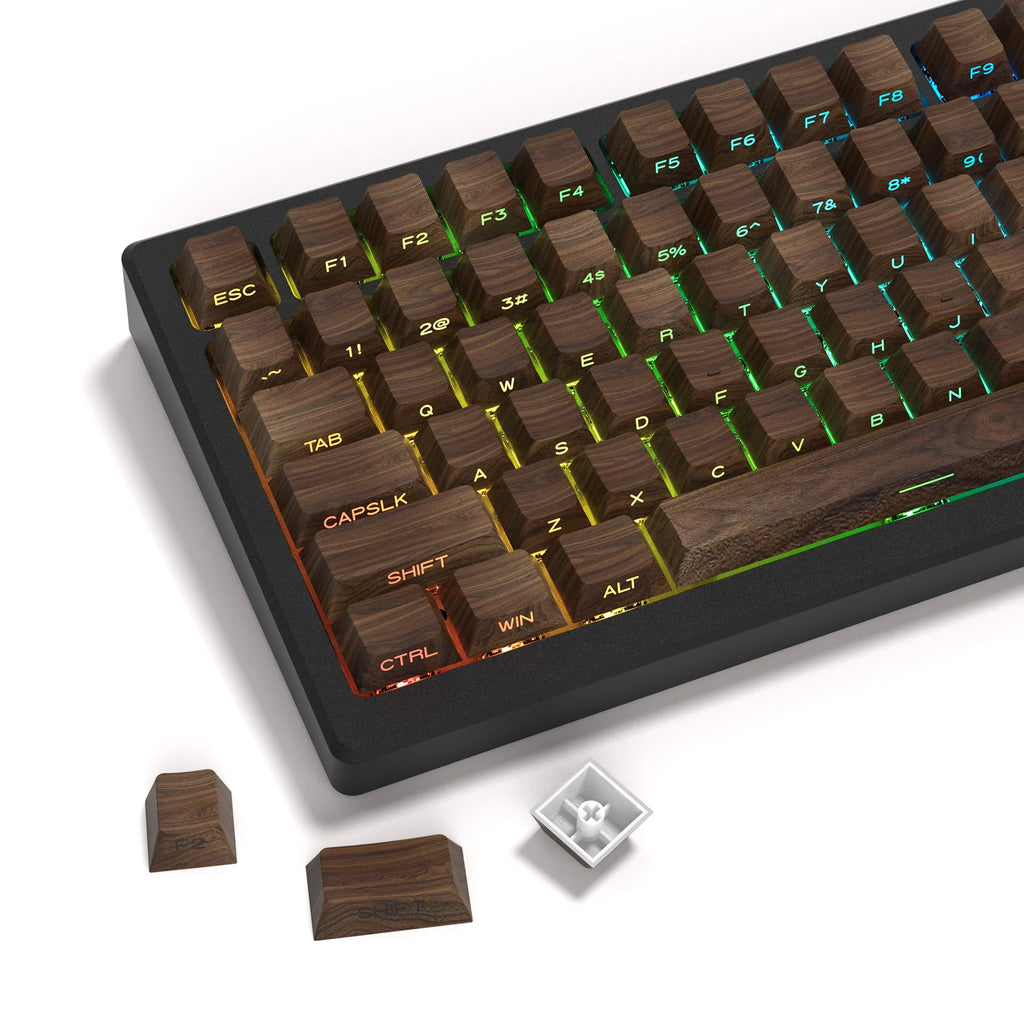 136 taustiņi, koka raksta sānu druka ar aizmugurgaismojumu, 5 sānu krāsojamās PBT taustiņu vāciņš RGB Cherry profils Cherry MX Gamer mehāniskajai tastatūrai