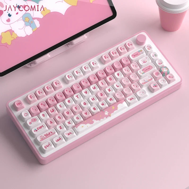 MOA Söpöt näppäinsuojukset PBT Dye Sub -näppäinsuoja Snack Rabbit Cherry Mx Switchille Mekaaninen näppäimistö Gaming GMK67 Näppäimistösarja Näppäimet