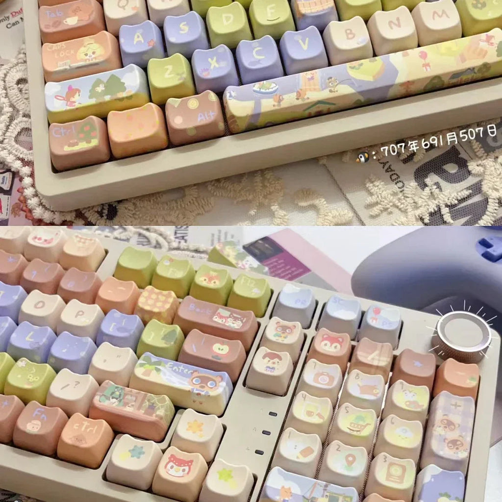 Kaķu taustiņu vāciņi Mīļi uzmavas MAO taustiņu vāciņi pbt 142 taustiņi, pielāgota dāvanu termiskā sublimācija MX Switch mehāniskās tastatūras taustiņu vāciņiem